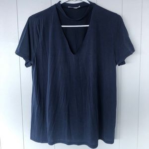 navy blue neck cutout t-shirt